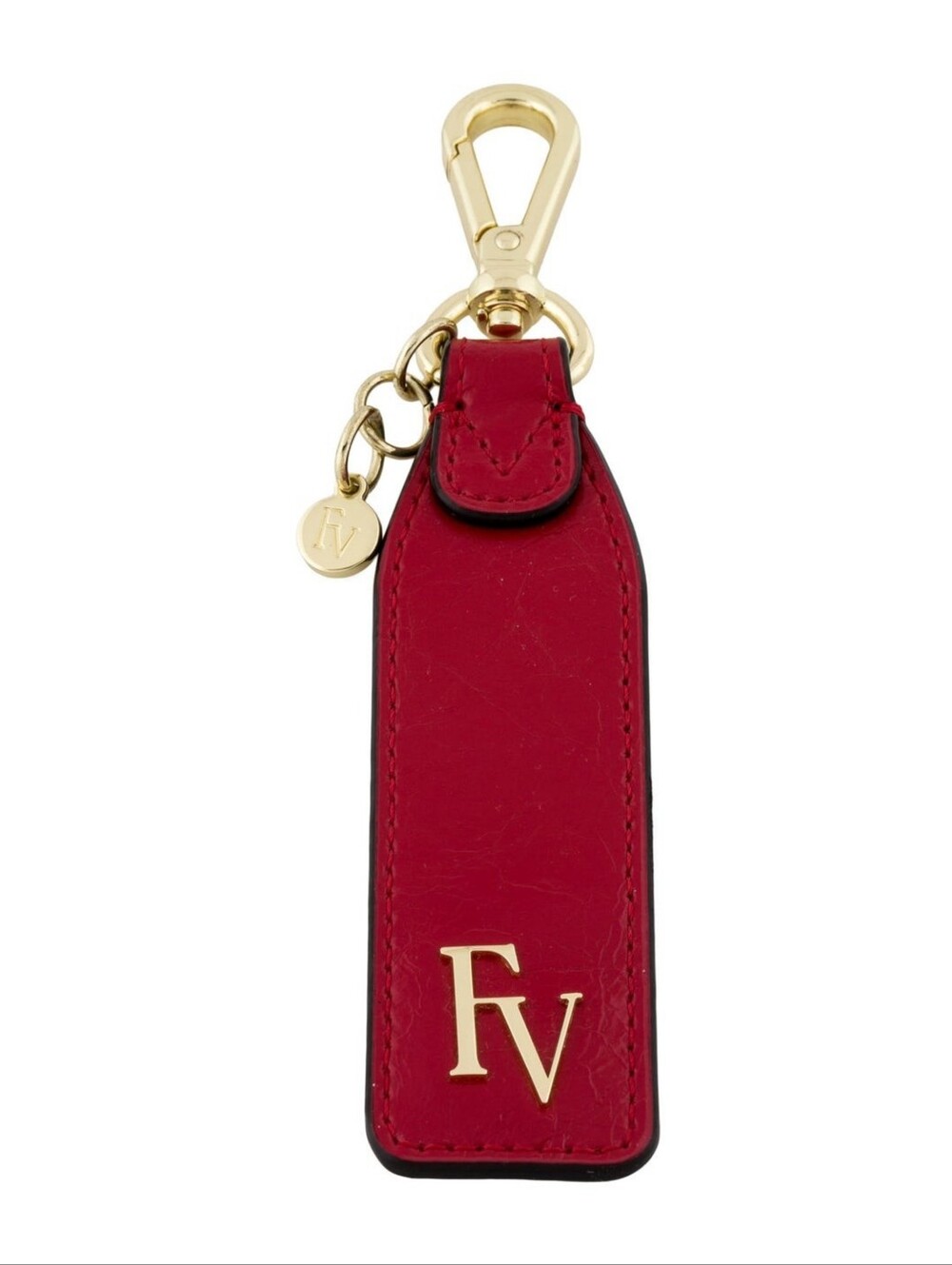 Red Leather Keychain with Gold Hardware logo keychain